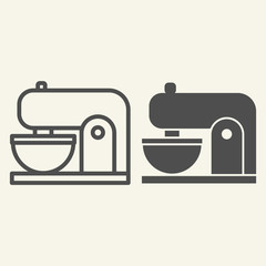 Poster - Coffee machine line and solid icon. Mixer with cup symbol, outline style pictogram on beige background. Kitchen mixer sign for mobile concept and web design. Vector graphics.