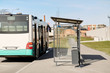 transportation and urban concept - empty bus stop on street of Tallinn city