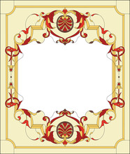 Stained-glass Panel In A Rectangular Frame, Abstract Floral Arrangement Of Buds And Leaves In The Art Nouveau Style. Decorative Design Of The Window Or Door. Vector Illustration. 