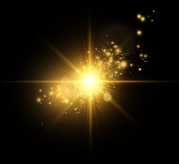 Wall Mural - golden bright star. light effect bright star. beautiful light to illustrate. christmas star white sp