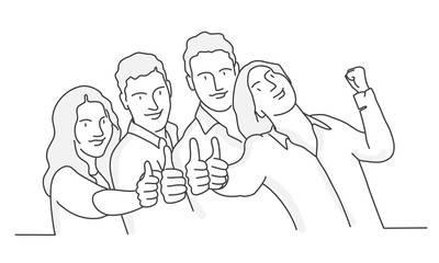 Sticker - Group of people making thumbs up. Contour drawing vector illustration. Line art.