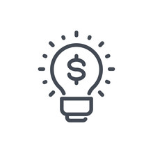 Financial Idea Line Icon. Light Bulb With Dollar Vector Outline Sign.