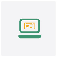 Sticker - Laptop concept 2 colored icon. Isolated orange and green Laptop vector symbol design. Can be used for web and mobile UI/UX