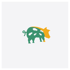 Pig concept 2 colored icon. Isolated orange and green Pig vector symbol design. Can be used for web and mobile UI/UX