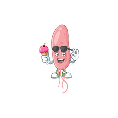 Canvas Print - Cute vibrio cholerae cartoon character enjoying an ice cream