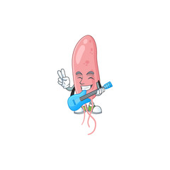 Sticker - Happy face of vibrio cholerae cartoon plays music with a guitar