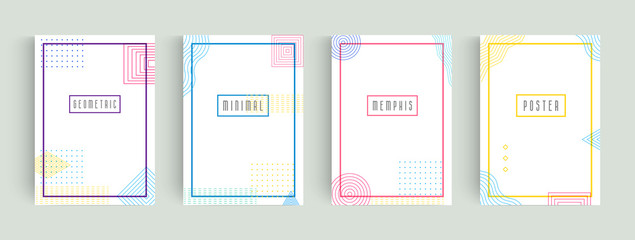 Aufkleber - Colorful abstract minimalistic style posters set, memphis geometric shapes background. Cover for book, flyer, annual report, creative summary. Vector layout pattern template.