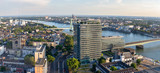 Fototapeta  - modern building and severins bridge on a warm summer day in cologne