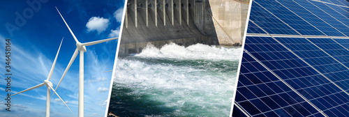 Fotografía Renewable Energy concept, collage banner