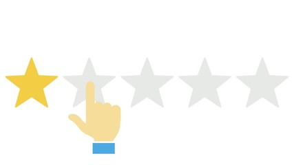 Wall Mural - Flat animation of Online review, Customer giving review, Five Stars review, Hand pressing button, Feedback - conceptual animated video.