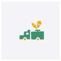 Ice cream van concept 2 colored icon. Isolated orange and green Ice cream van vector symbol design. Can be used for web and mobile UI/UX