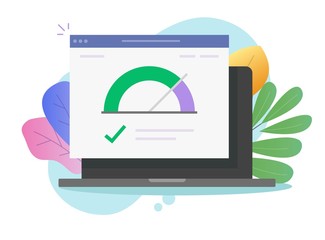 Aufkleber - Speed of website internet page loading or computer laptop seo optimization web site performance test check icon vector flat, concept of pc load time speedometer software tool for downloading score