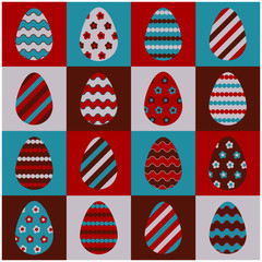 Wall Mural - Easter eggs for easter day sweet and colorful with decoration patterns on white background. Set of colourful decorated  Easter Eggs for use in Easter designs. Vector illustration.