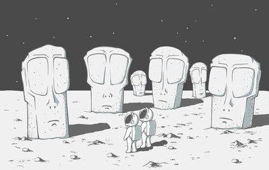 Wall Mural - alien stone monolithic statues in space