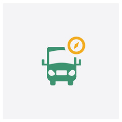 Bus with Compass concept 2 colored icon. Isolated orange and green Bus with Compass vector symbol design. Can be used for web and mobile UI/UX