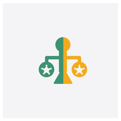 Justice concept 2 colored icon. Isolated orange and green Justice vector symbol design. Can be used for web and mobile UI/UX