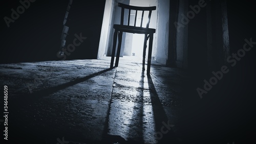 Fotomural Low Angle View Of Abandoned Chair In Darkroom