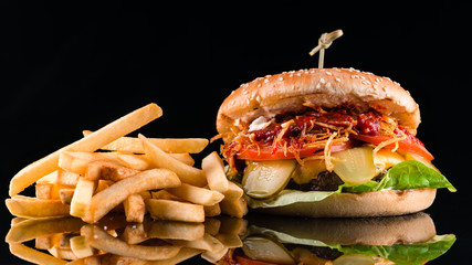 Canvas Print - delicious burger with beef and pickles