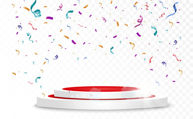 Poster - Lots of colorful tiny confetti and ribbons on transparent background. Festive event and party. Multicolor background.Colorful bright confetti isolated on transparent background