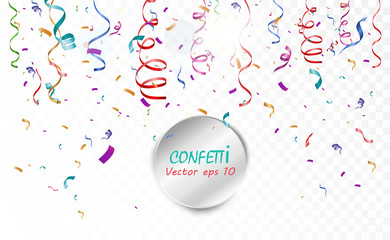 Poster - Lots of colorful tiny confetti and ribbons on transparent background. Festive event and party. Multicolor background.Colorful bright confetti isolated on transparent background