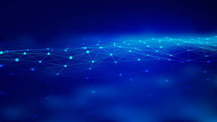 Poster - Futuristic blue vector illustration. Wave of particles. Abstract background with a dynamic wave. Artificial intelligence. Big data.