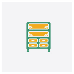 Bookshelve concept 2 colored icon. Isolated orange and green Bookshelve vector symbol design. Can be used for web and mobile UI/UX