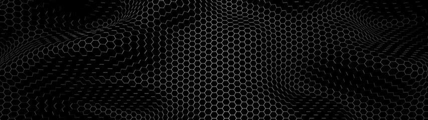 Poster - Abstract dynamic wave. Hexagon wave of gradient lines. Big data. Digital background. Futuristic vector illustration.