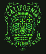 California Ethnic Skull Print Embroidery Graphic Design Vector Art