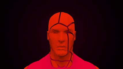 Poster - Human head with collapsing face. Computer generated futuristic background. 3D rendering head deformity