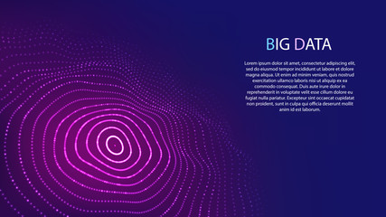Poster - Big data visualization. Technology background of many glowing particles. Artificial intelligence. Futuristic blue dots background. Abstract digital design.