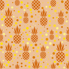 Fototapete - Abstract vector seamless pattern with pineapples. Modern fruit background with colorful pineapple or ananas. Tropical backdrop. Vector tropical nature ananas seamless pattern. Sweet fruit print.