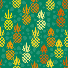 Poster - Abstract vector seamless pattern with pineapples. Modern fruit background with colorful pineapple or ananas. Tropical backdrop. Vector tropical nature ananas seamless pattern. Sweet fruit print.