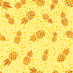 Poster - Abstract vector seamless pattern with pineapples. Modern fruit background with colorful pineapple or ananas. Tropical backdrop. Vector tropical nature ananas seamless pattern. Sweet fruit print.