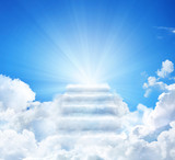 Fototapeta Na sufit - Cloud stairway to Heaven. Stairs in sky. Concept Religion background