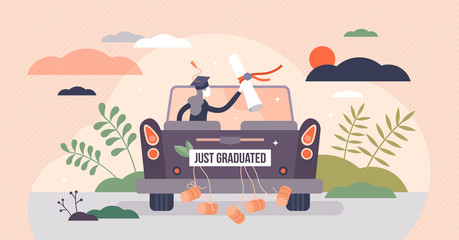 Graduation celebration concept, tiny person vector illustration