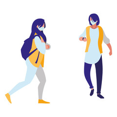 Sticker - women walking in the city wearing face mask