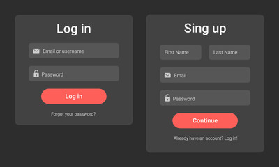 Poster - Registration form and login form. Dark design. Vector illustration.