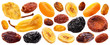 Collection of dried fruits isolated on white background