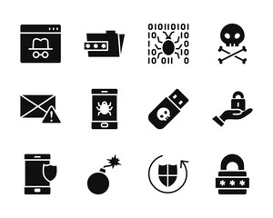 Poster - bomb and cyber security icon set, silhouette style