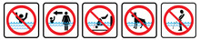 Swimming Pool Rules. Set Of Icons And Symbol For Pool. No Diving Sign, No Pets Sign, No Peeing In Pool Icon, Don't Swim Alone Icon.