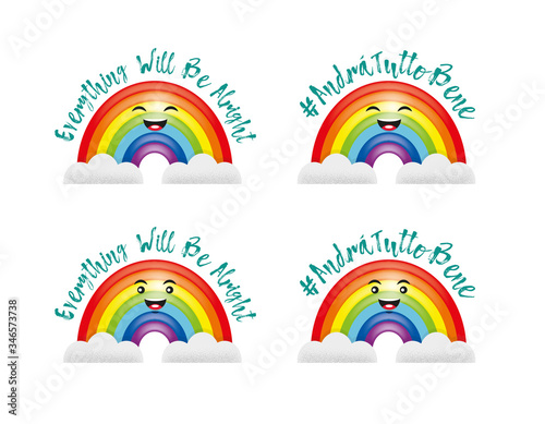 Fotomural RAINBOW HAPPY COVID Everything Will Be Alright / Andrà Tutto Bene ENG/ITA - Emot