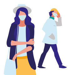 Poster - couple in the city wearing face mask