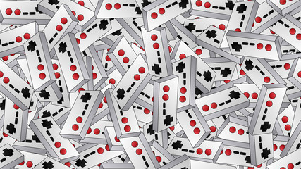 Poster - Seamless pattern of retro old hipster video game consoles texture from the 70s, 80s, 90s, 2000s on a blue background