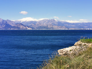 Seascape Mediterranean Sea. View to the horizon, blue sea.