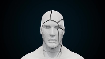 Poster - Human head with collapsing face. Computer generated futuristic background. 3D rendering head deformity