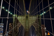 Brooklyn Bridge During Nighttime American Flag
