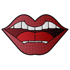 Poster - lips vector design. digital hand drawn. comic style