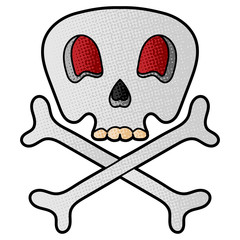 Poster - skull and cross bones vector design. digital hand drawn. comic style