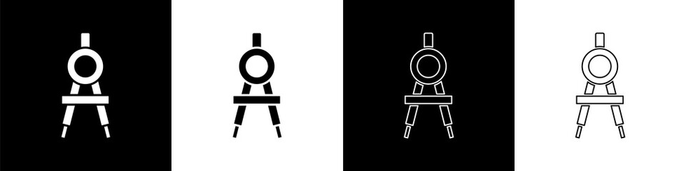 Poster - Set Drawing compass icon isolated on black and white background. Compasses sign. Drawing and educational tools. Geometric instrument.  Vector Illustration