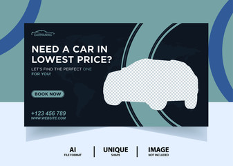 Dark Grey color Rent a car web Banner Design